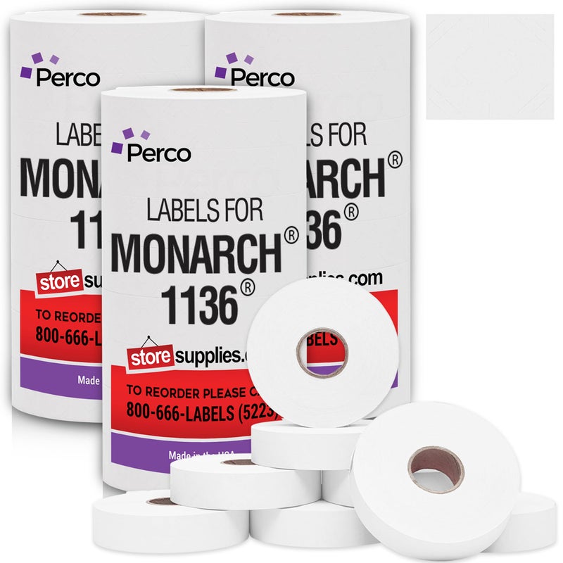 Perco White Pricing Labels for Monarch 1136 - 3 Sleeves, 24 Rolls Value Pack - 42,000 Labels with Ink Rolls Included - Image 1